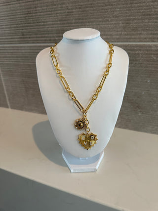 Sun and Heart Pendant Necklace - 18K Plated - ETA 02/20