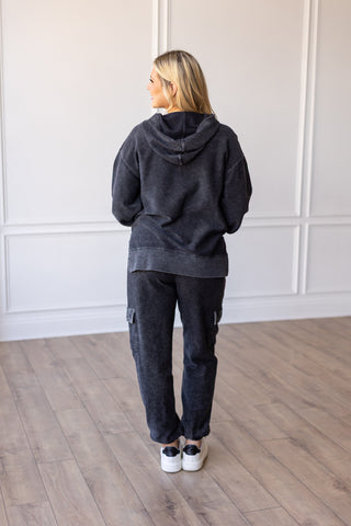 CORDED HOODY - WASHED BLACK - IN STOCK