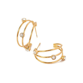 Triple 18k Gold Plated CZ Huggie Earrings